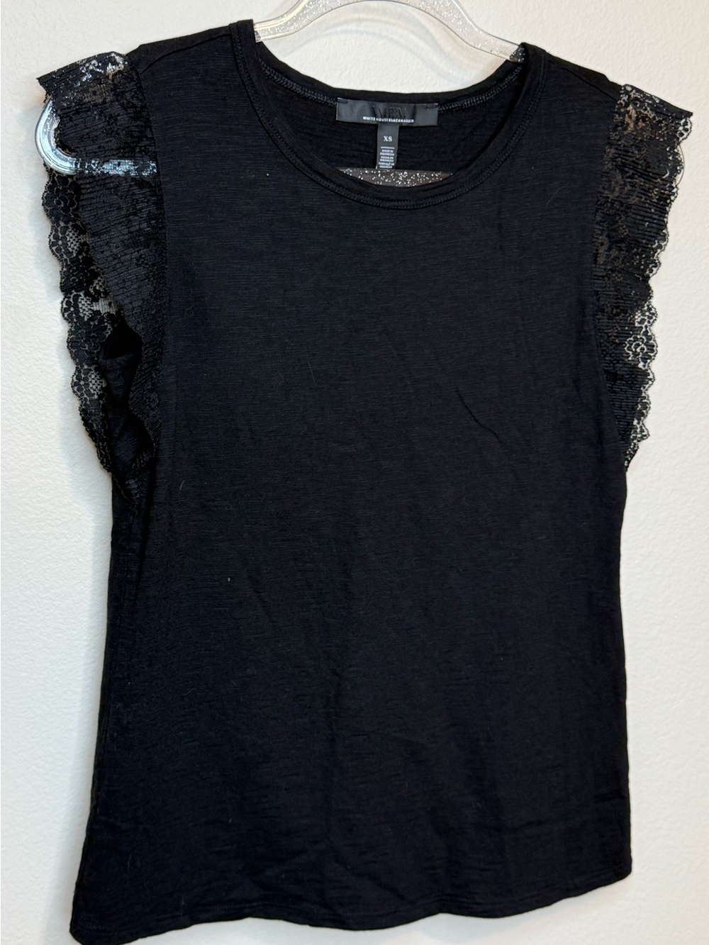 White House Black Market Black Lace-Sleeve Top XS - Picture 2 of 8